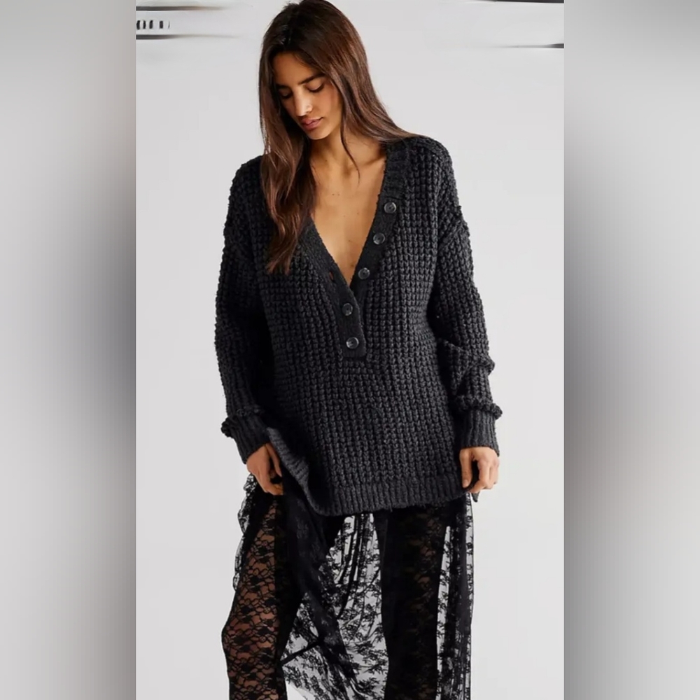 NEW FREE People Charcoal Cozy Knit Sweater Tunic, Size Small